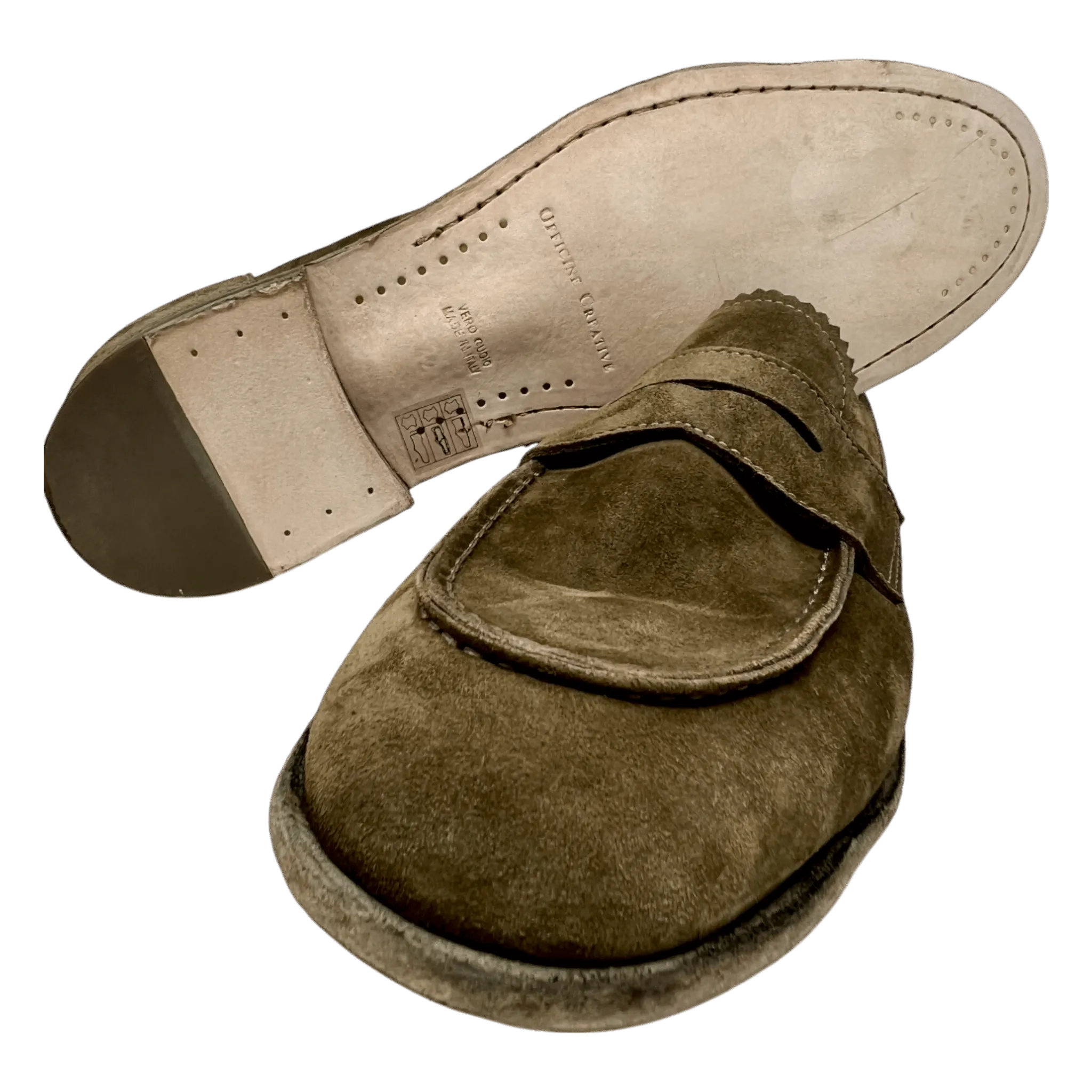 Officine Creative, Velour Loafer, Ledersohle, olivbeige