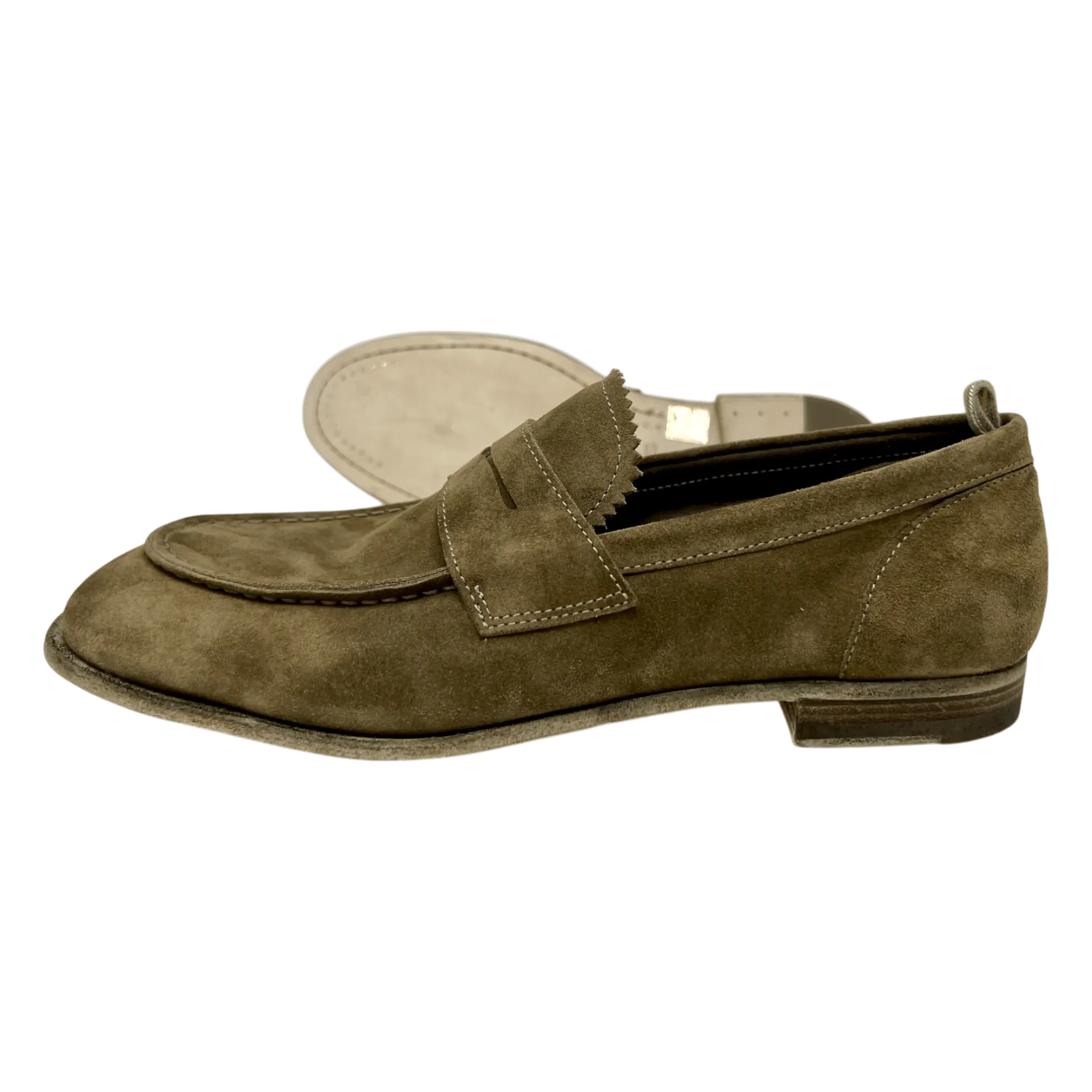 Officine Creative, Velour Loafer, Ledersohle, olivbeige