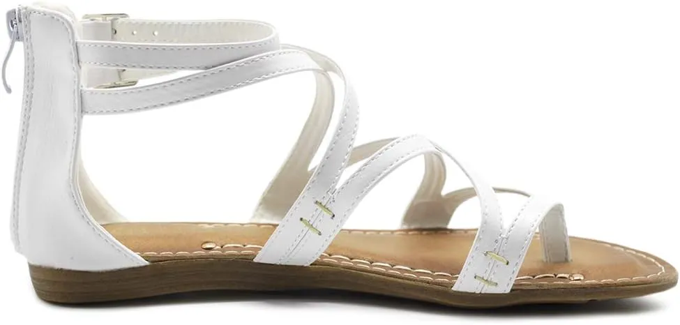 Ollio Women's Shoe Gladiator Strap Flat Zori Sandal