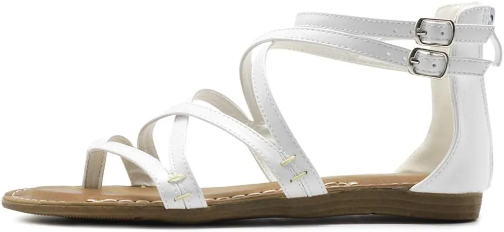Ollio Women's Shoe Gladiator Strap Flat Zori Sandal