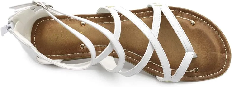 Ollio Women's Shoe Gladiator Strap Flat Zori Sandal