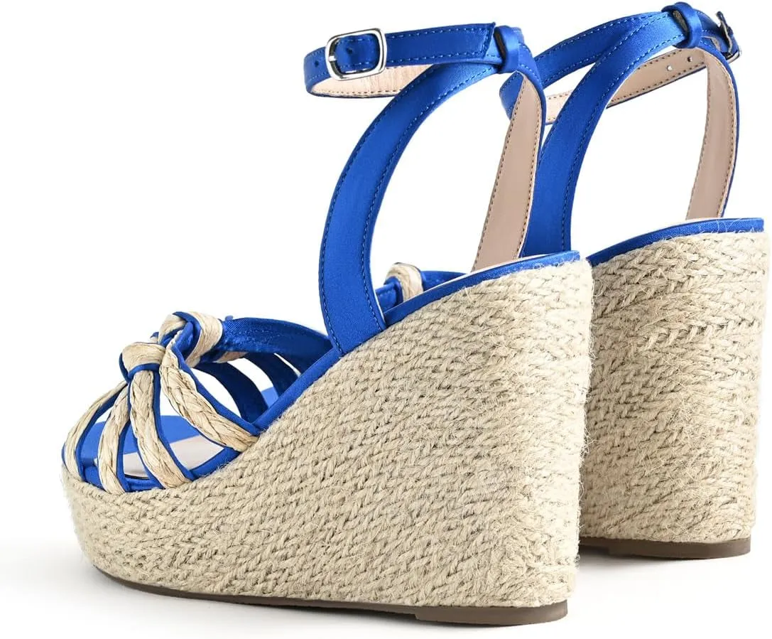 Open Toe Wedge Sandals for Women Espadrilles Platform Braided Strappy Sandals Comfortable Slip on High Heel Summer Wedges Sandals Dressy Shoes with Adjustable Ankle Strap