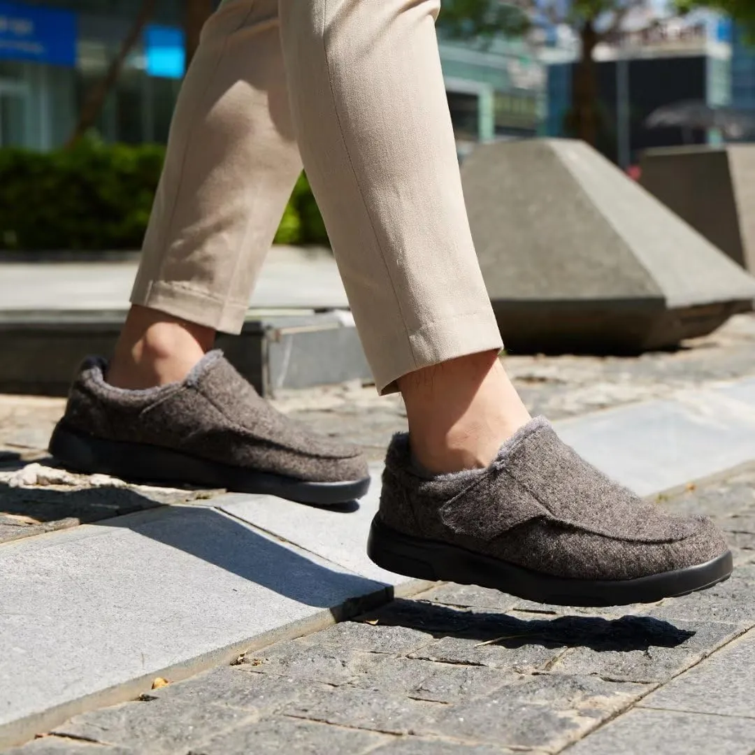 OrthoComfoot Men's Orthopedic Slippers Walking Shoes with Arch Support: Slip On Loafers for Plantar Fasciitis, Casual Flat Feet Hook and Loop Mule Clogs for Foot and Heel Pain Relief