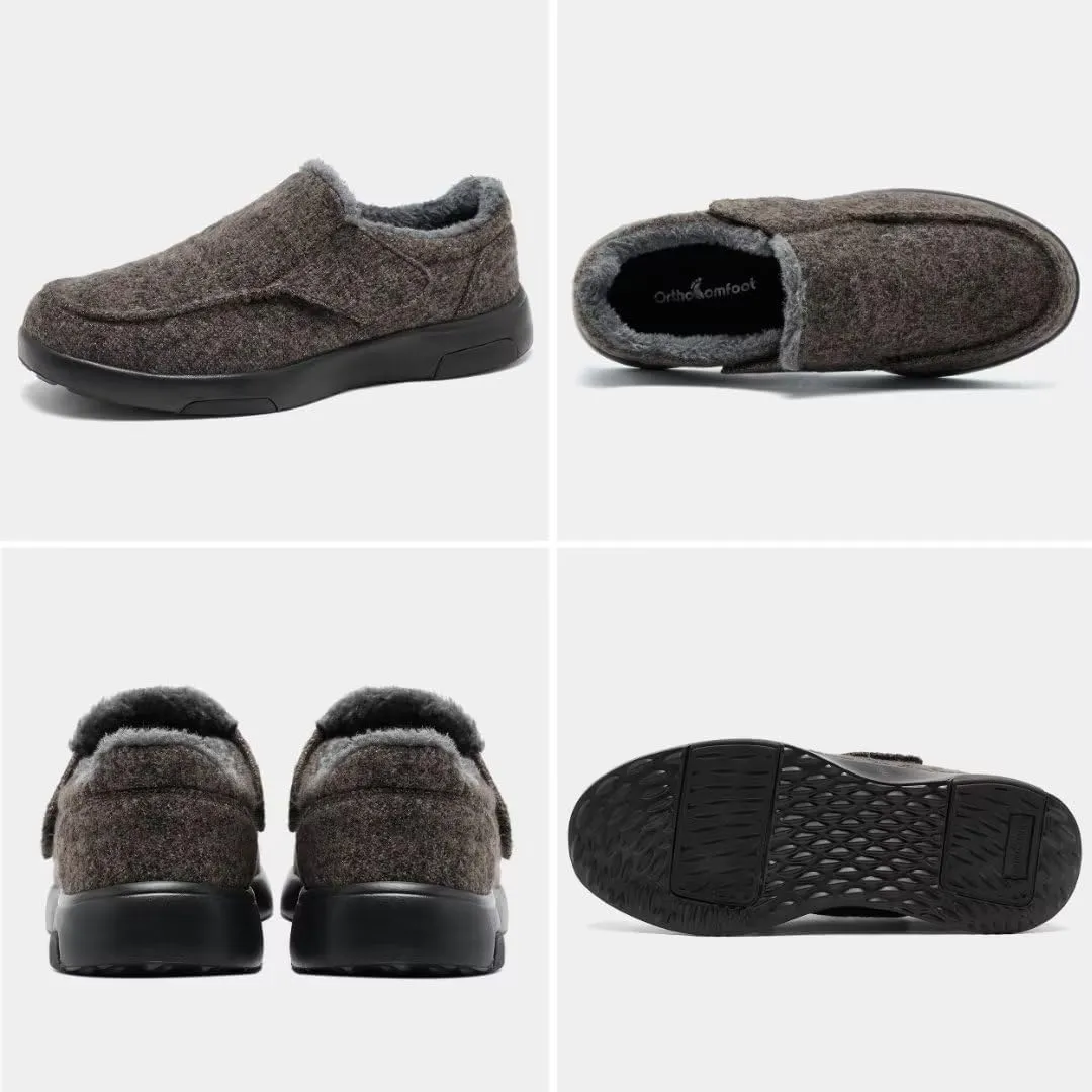 OrthoComfoot Men's Orthopedic Slippers Walking Shoes with Arch Support: Slip On Loafers for Plantar Fasciitis, Casual Flat Feet Hook and Loop Mule Clogs for Foot and Heel Pain Relief