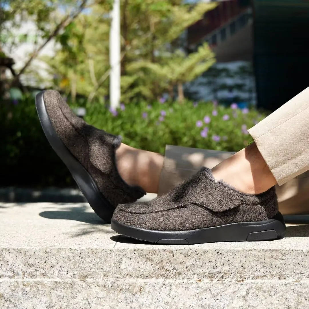 OrthoComfoot Men's Orthopedic Slippers Walking Shoes with Arch Support: Slip On Loafers for Plantar Fasciitis, Casual Flat Feet Hook and Loop Mule Clogs for Foot and Heel Pain Relief