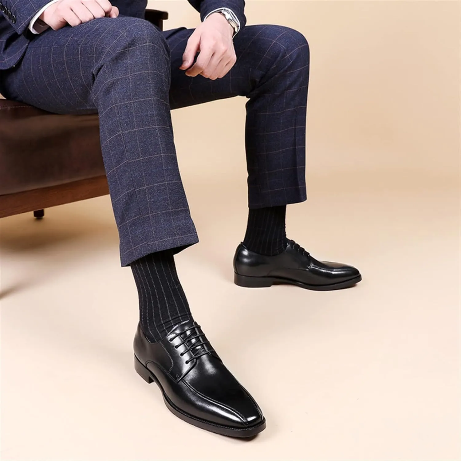 Oxford Dress Shoes for Men Lace Up Bike Toe Derby Shoes Vegan Leather Rubber Sole Block Heel Low Top Classic Suitable for Many Occasions.