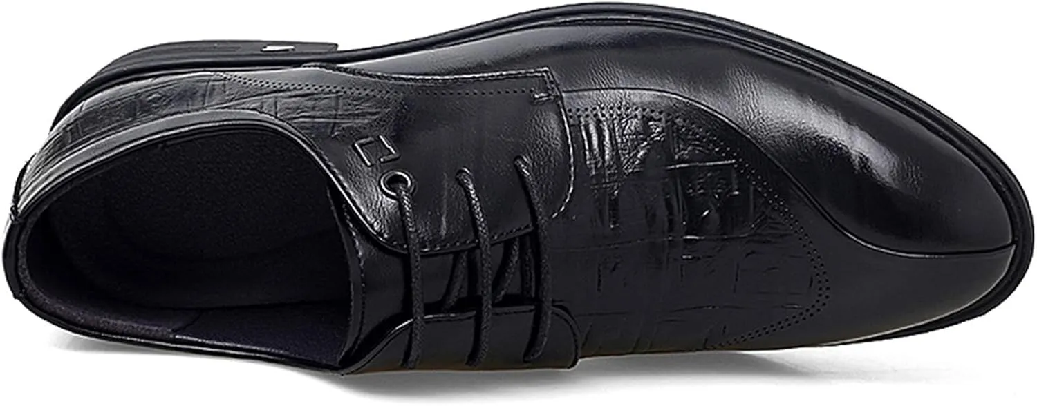 Oxford Formal Shoes for Men Lace Up Split Round Toe Crocodile Embossed Derby Shoes Vegan Leather Anti-Slip Low Top Block Heel Party Suitable for Many Occasions