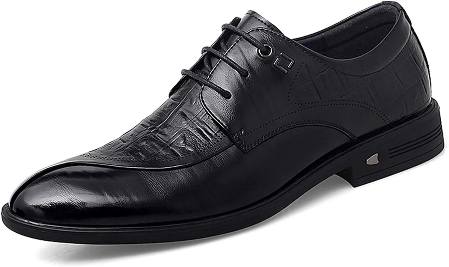 Oxford Formal Shoes for Men Lace Up Split Round Toe Crocodile Embossed Derby Shoes Vegan Leather Anti-Slip Low Top Block Heel Party Suitable for Many Occasions