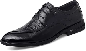 Oxford Formal Shoes for Men Lace Up Split Round Toe Crocodile Embossed Derby Shoes Vegan Leather Anti-Slip Low Top Block Heel Party Suitable for Many Occasions