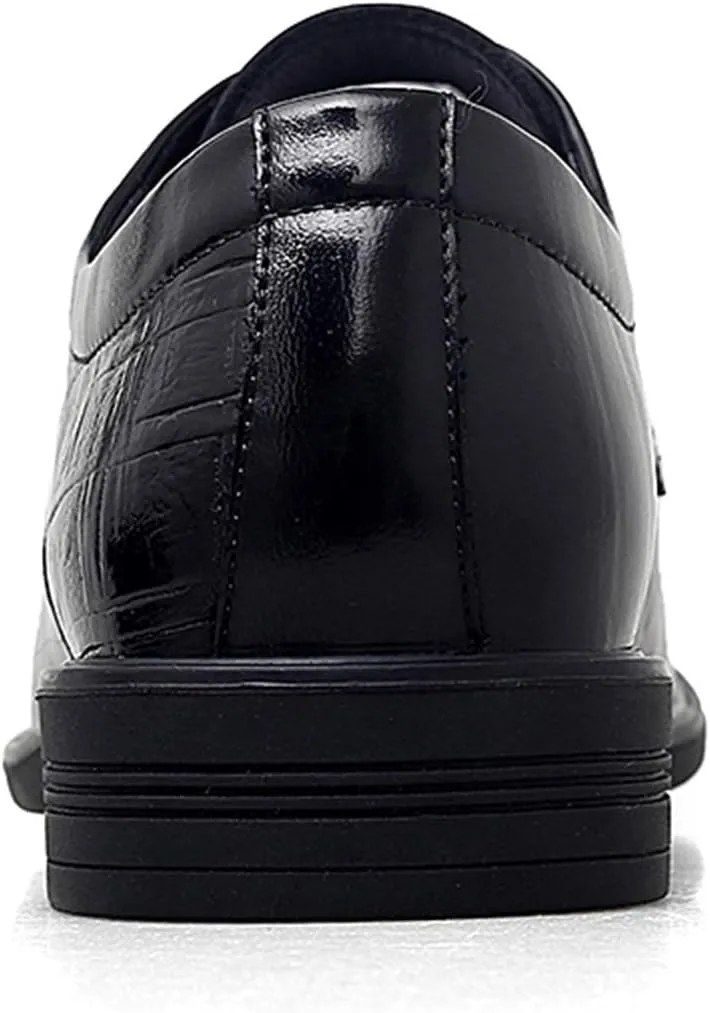 Oxford Formal Shoes for Men Lace Up Split Round Toe Crocodile Embossed Derby Shoes Vegan Leather Anti-Slip Low Top Block Heel Party Suitable for Many Occasions