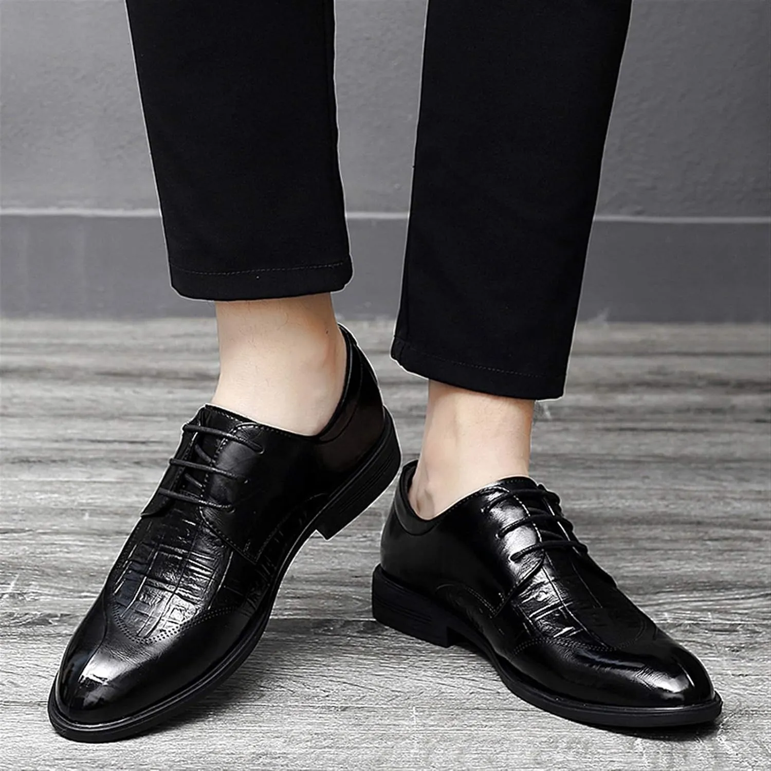 Oxford Formal Shoes for Men Lace Up Split Round Toe Crocodile Embossed Derby Shoes Vegan Leather Anti-Slip Low Top Block Heel Party Suitable for Many Occasions