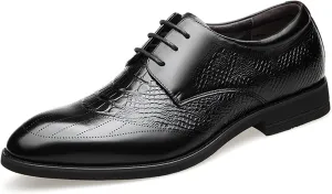 Oxford Shoes for Men Lace Up Round Toe Crocodile Print Derby Shoes Leather Non Slip Low Top Rubber Sole Wedding (Color : Black, Size : 7)