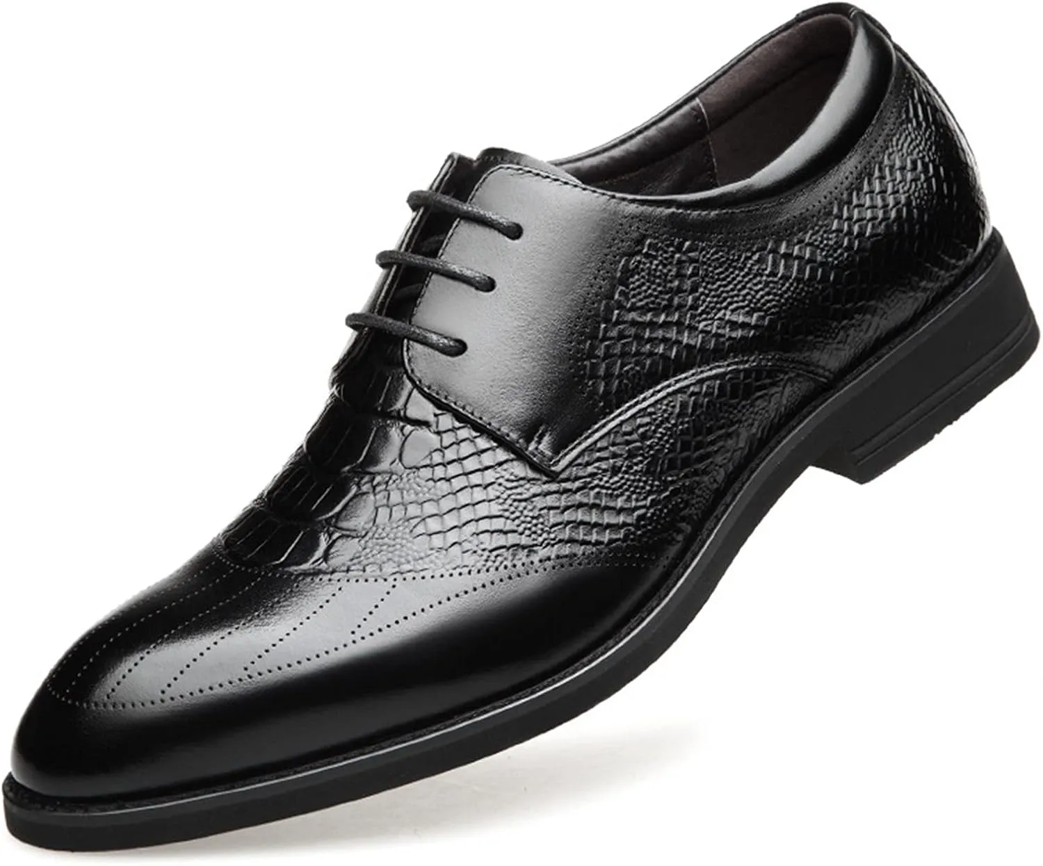 Oxford Shoes for Men Lace Up Round Toe Crocodile Print Derby Shoes Leather Non Slip Low Top Rubber Sole Wedding
