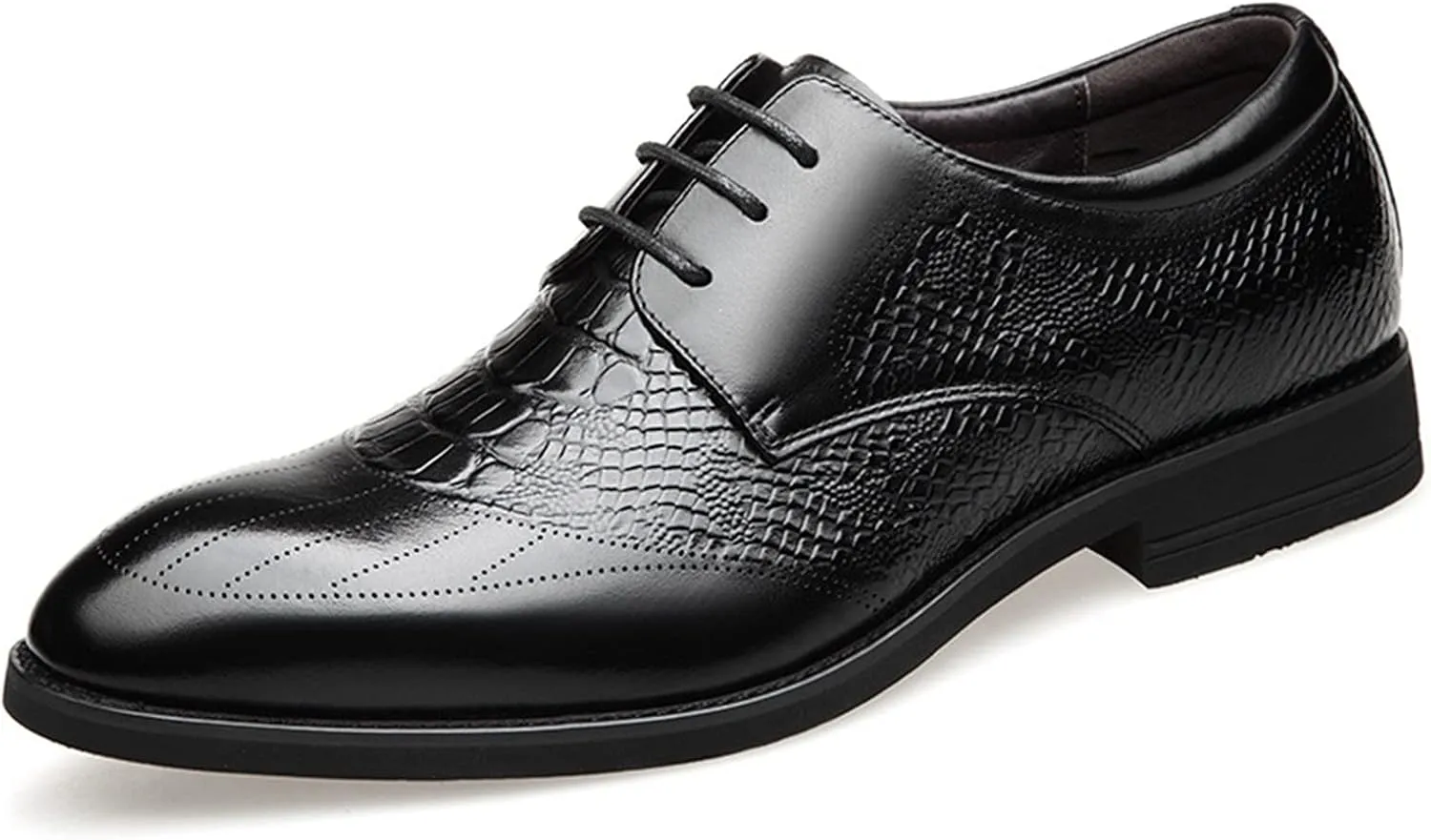 Oxford Shoes for Men Lace Up Round Toe Crocodile Print Derby Shoes Leather Non Slip Low Top Rubber Sole Wedding