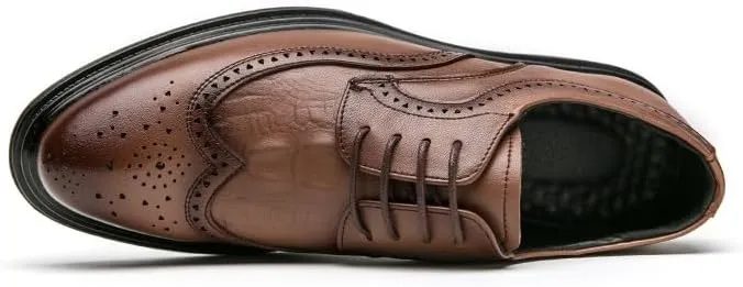 Oxford Shoes for Men Lace Up Round Toe Leather Crocodile Print Patchwork Wingtips Low Top Anti-Slip Non Slip Resistant Classic