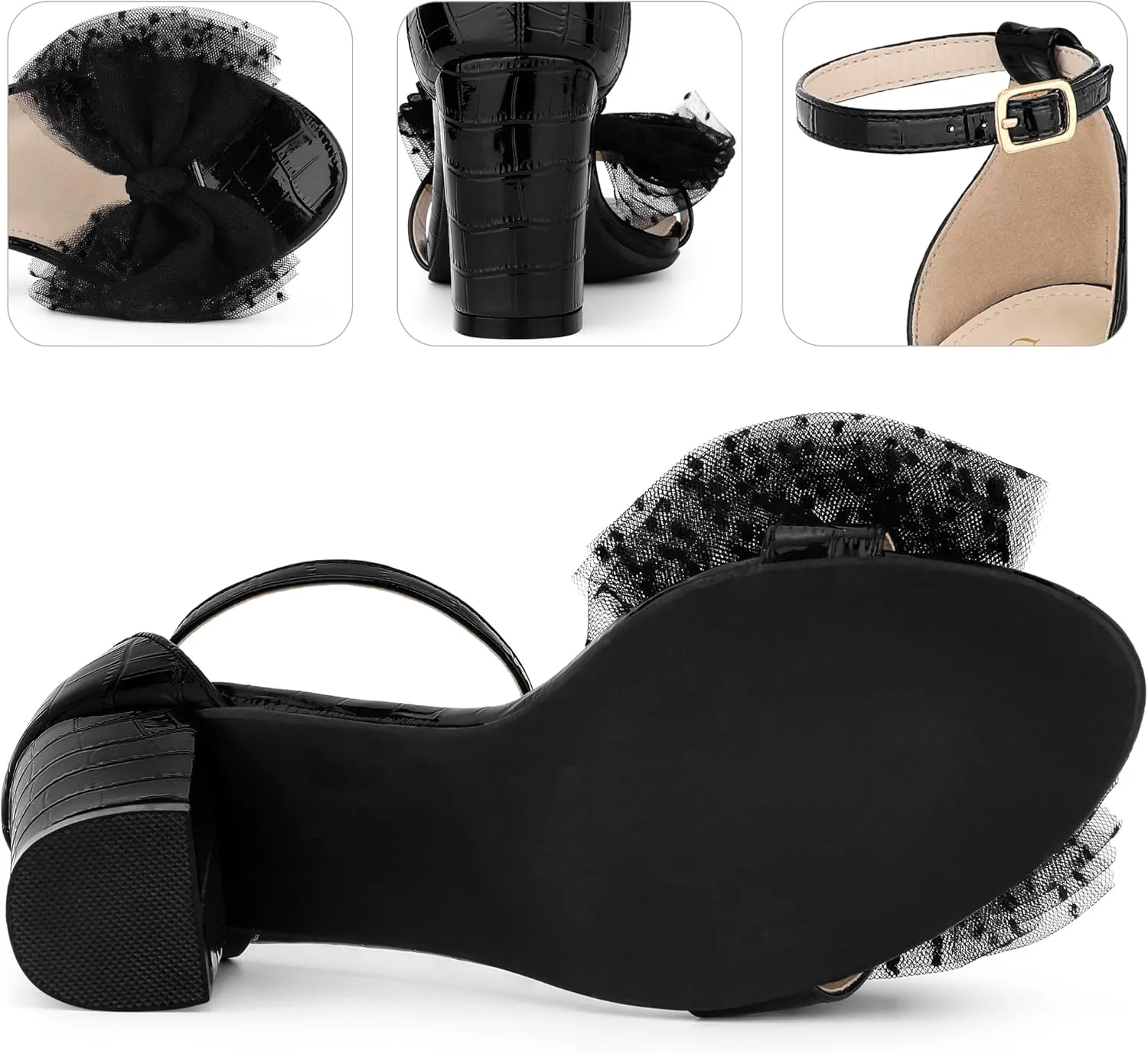 Perphy Ankle Strap Stone Printed Chunky Heel Bow Sandals for Women