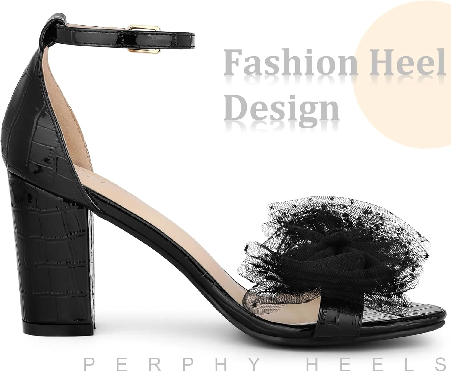 Perphy Ankle Strap Stone Printed Chunky Heel Bow Sandals for Women