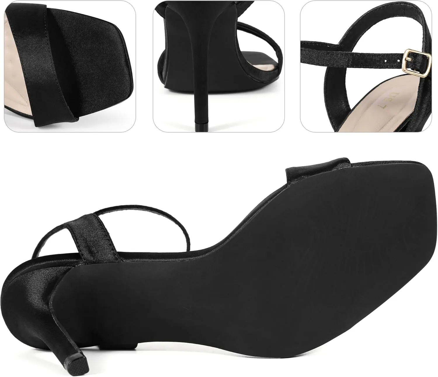 Perphy Satin Heels Squared Toe Ankle Strap Stiletto Heel Sandals for Women
