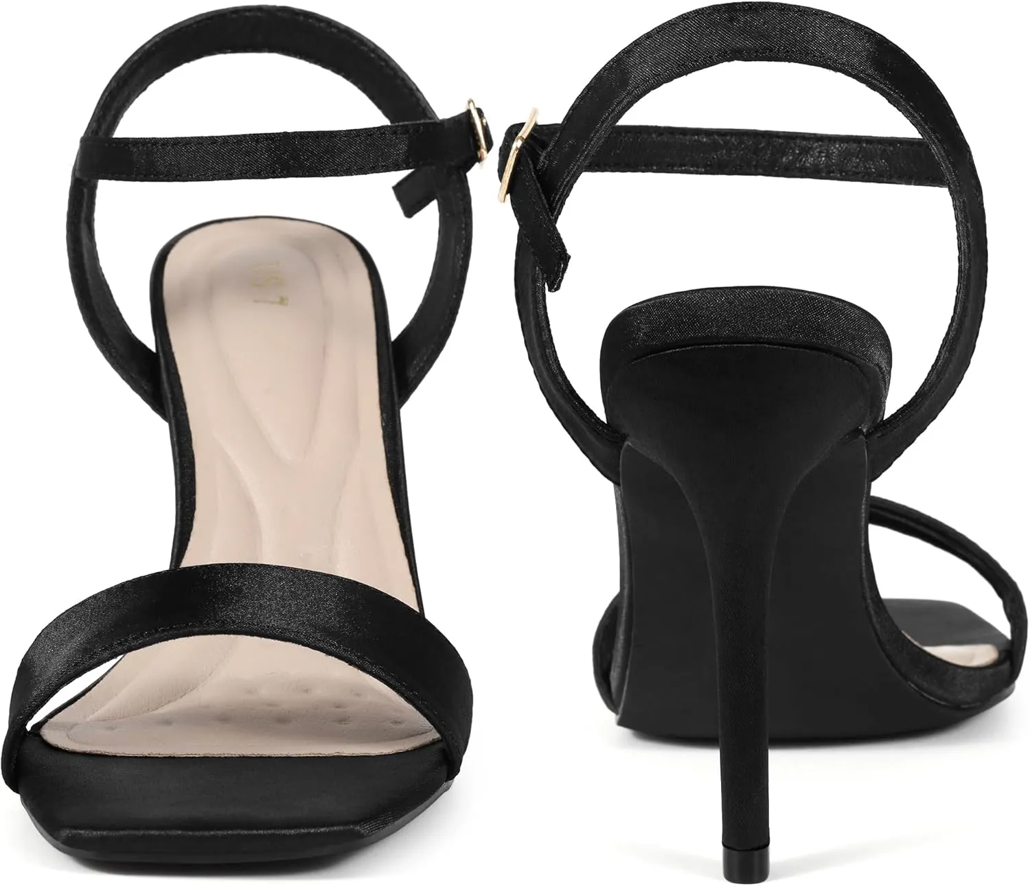 Perphy Satin Heels Squared Toe Ankle Strap Stiletto Heel Sandals for Women
