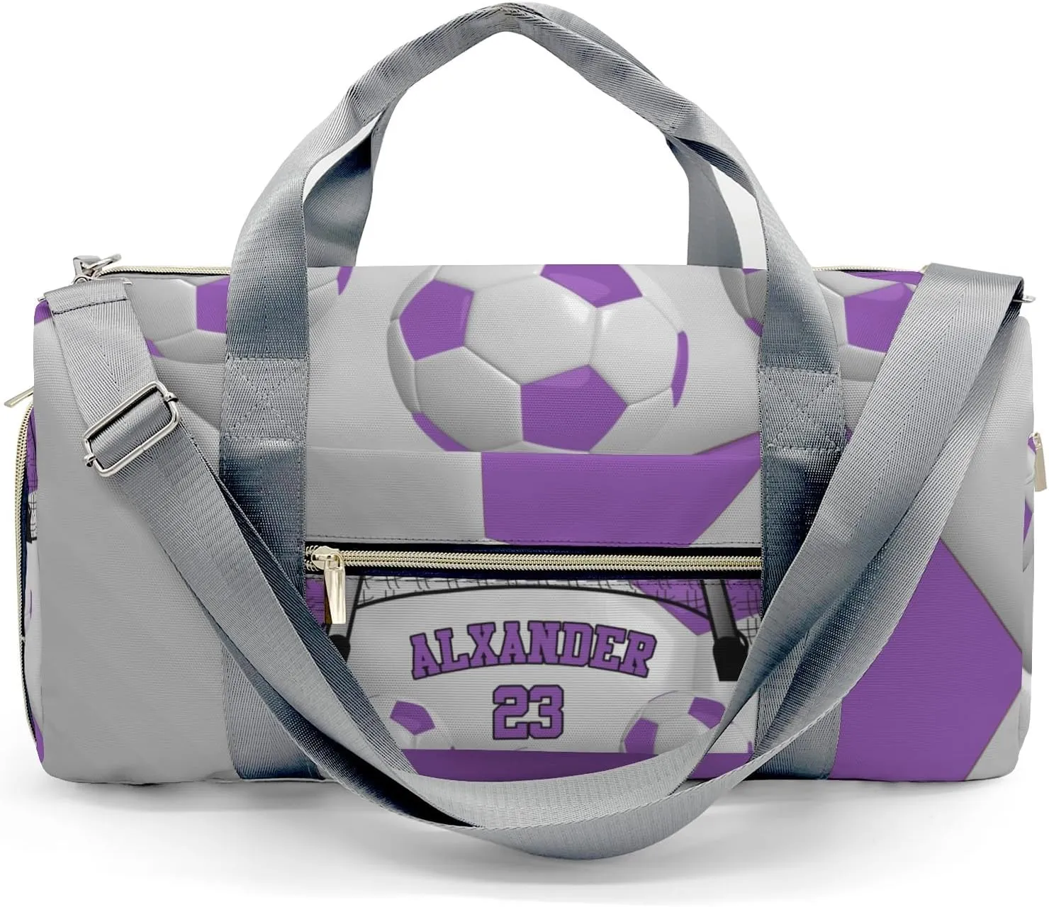 Personalized Ball Athlete Soccer Number Purple Duffel Bag,Customized Sport Player Travel Bag for Gifts