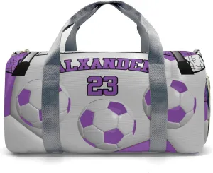 Personalized Ball Athlete Soccer Number Purple Duffel Bag,Customized Sport Player Travel Bag for Gifts