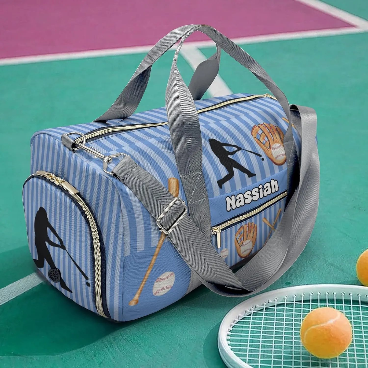 Personalized Baseball Player Stripes Duffel Bag,Customized Sport Player Travel Bag for Gifts