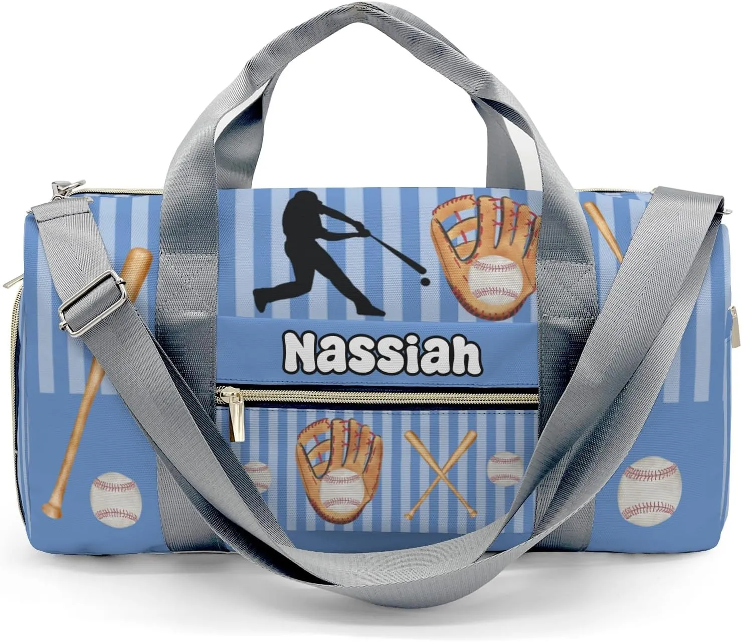 Personalized Baseball Player Stripes Duffel Bag,Customized Sport Player Travel Bag for Gifts
