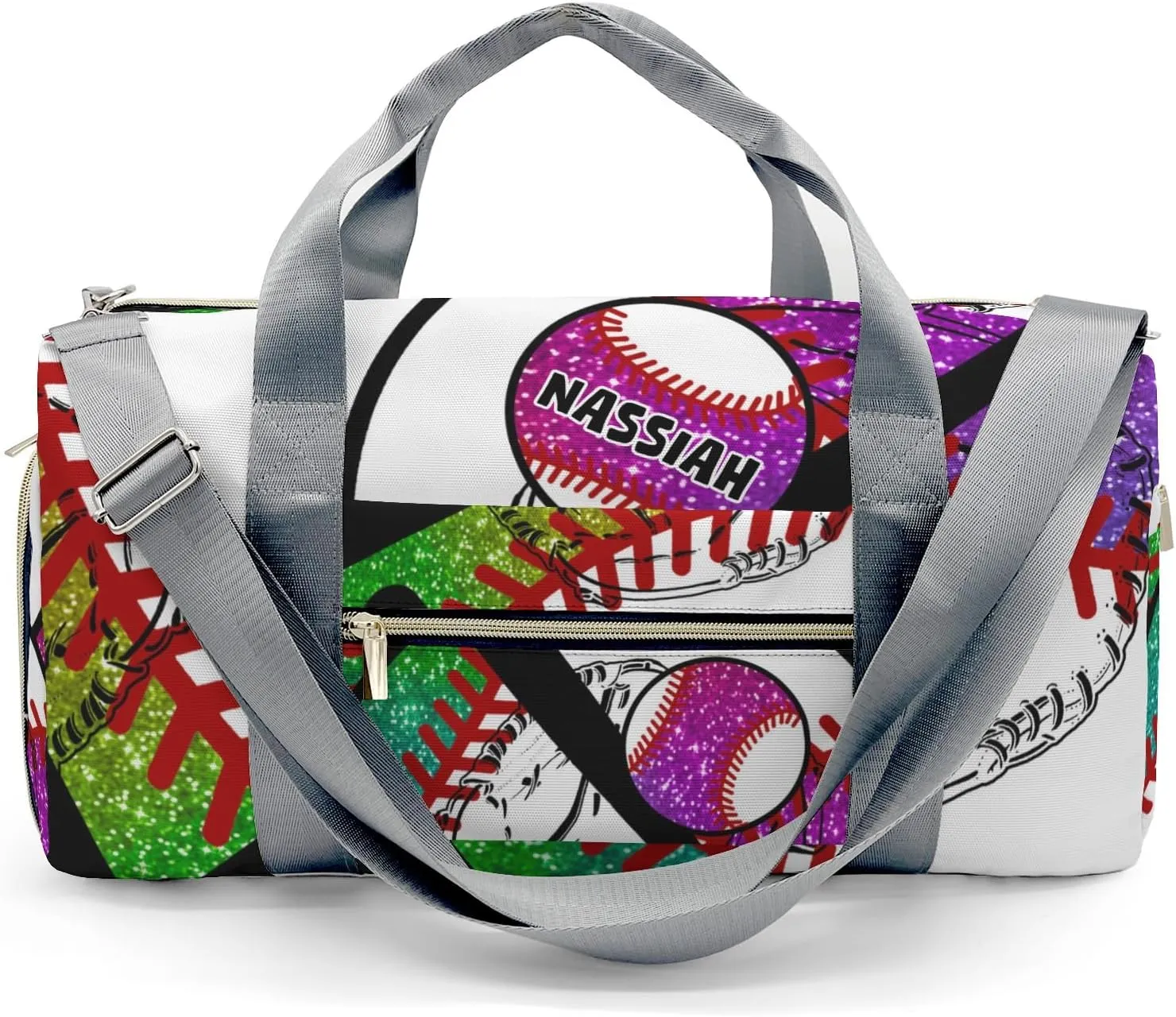 Personalized Baseball Team Player Rainbow Duffel Bag,Customized Sport Player Travel Bag for Gifts
