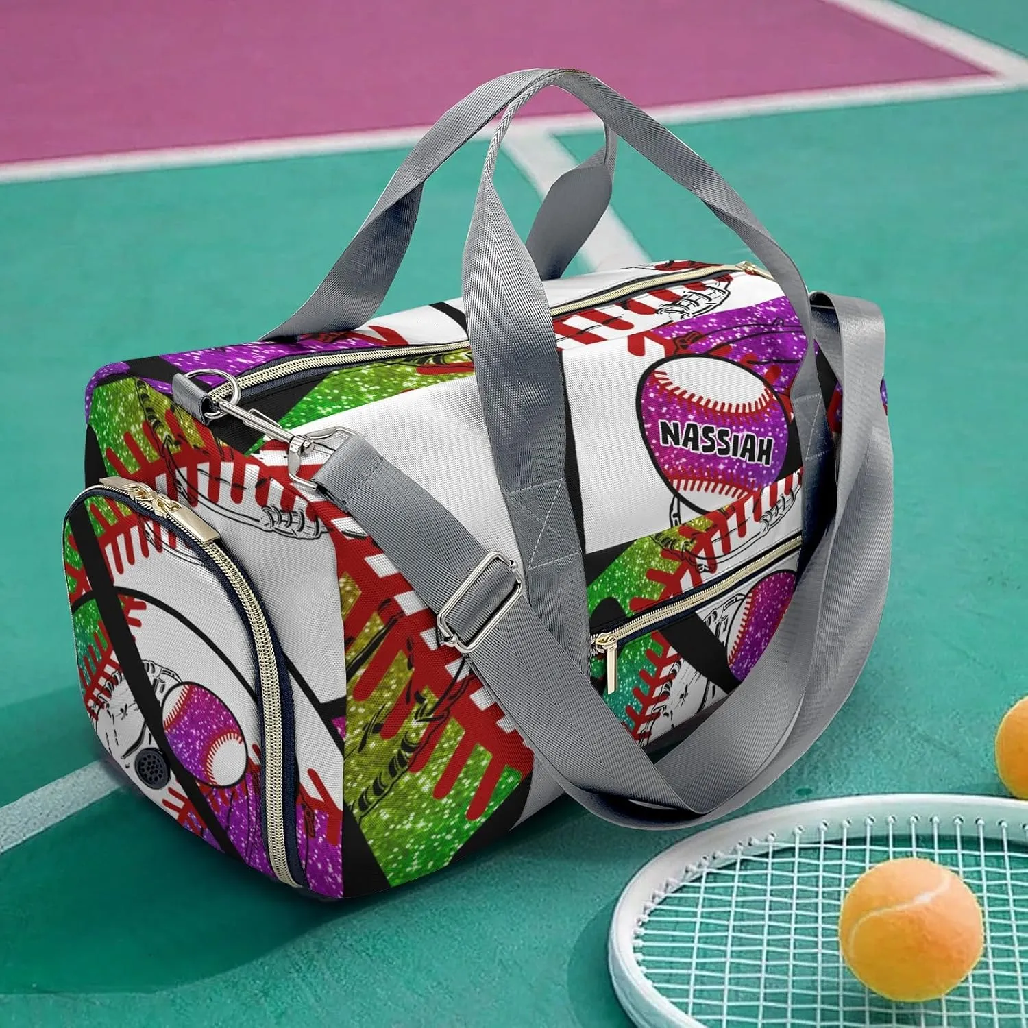 Personalized Baseball Team Player Rainbow Duffel Bag,Customized Sport Player Travel Bag for Gifts