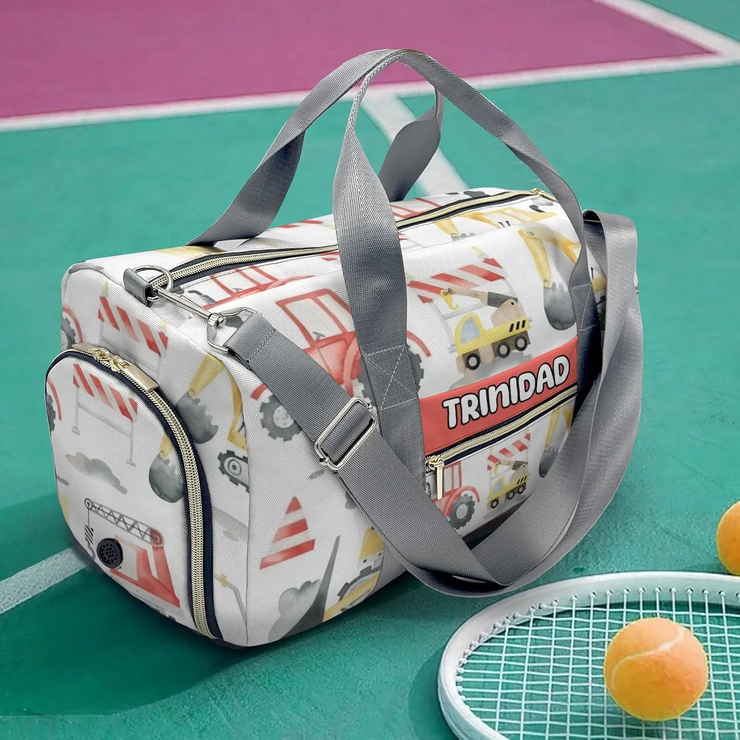 Personalized Cranes Bulldozers Excavators Truck Duffel Bag,Customized Sport Player Travel Bag for Gifts