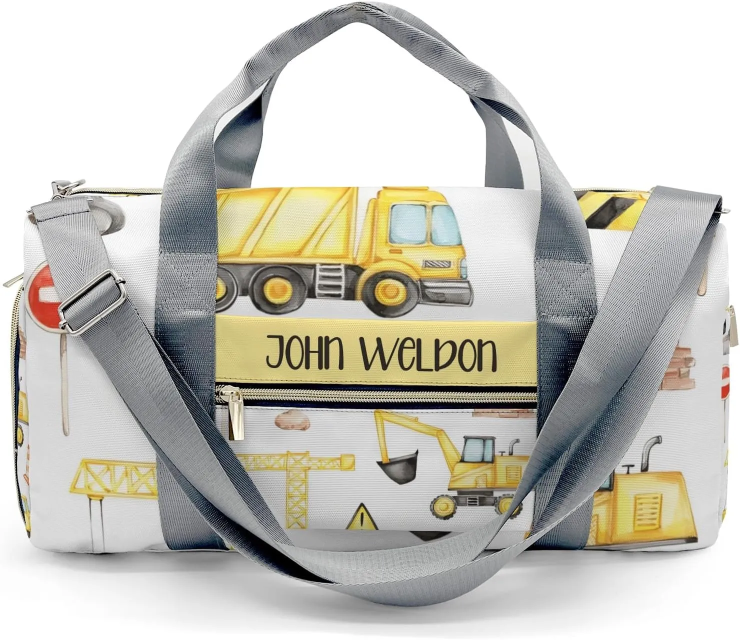 Personalized Gym Bag,Custom Name Big Trucks Crane Sport Duffel Bag Weekender Carry On Travel Duffel Bag