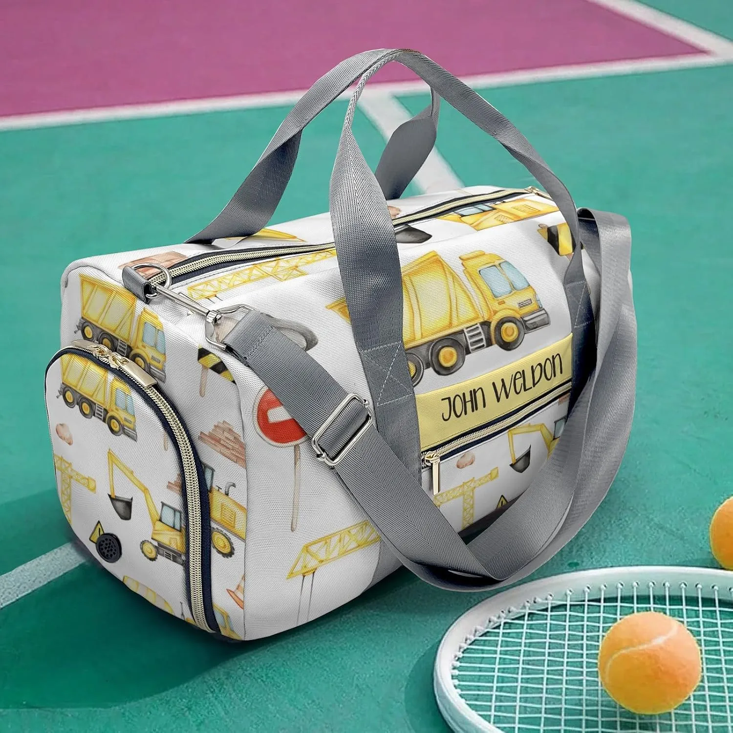 Personalized Gym Bag,Custom Name Big Trucks Crane Sport Duffel Bag Weekender Carry On Travel Duffel Bag