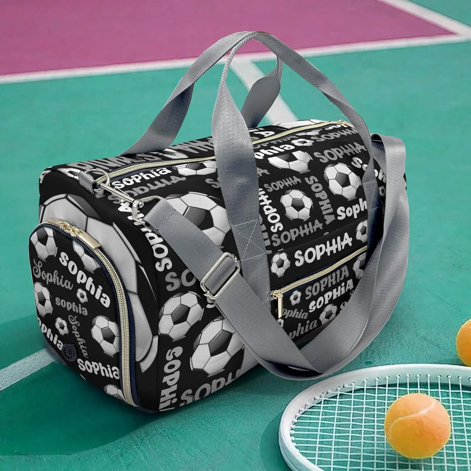 Personalized Gym Bag,Custom Name Black Text Soccer Sport Duffel Bag Weekender Carry On Travel Duffel Bag