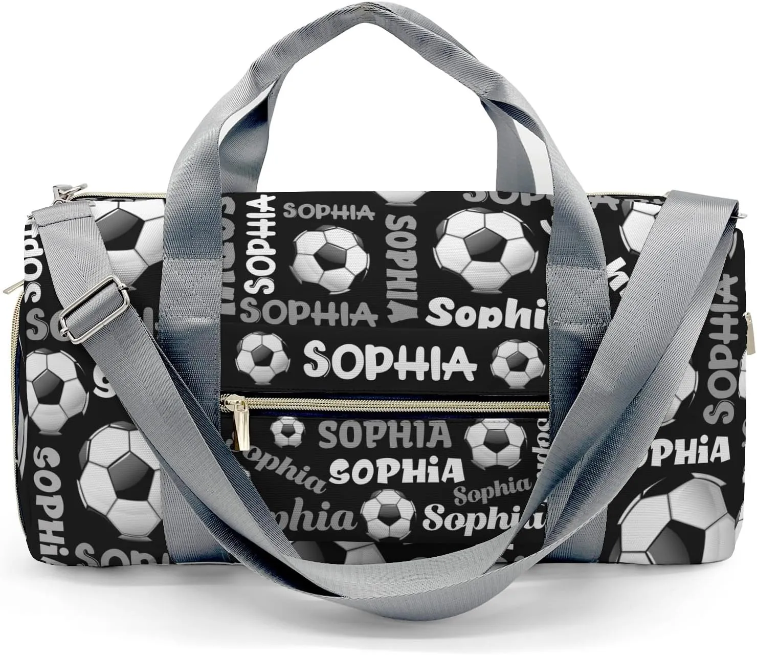 Personalized Gym Bag,Custom Name Black Text Soccer Sport Duffel Bag Weekender Carry On Travel Duffel Bag