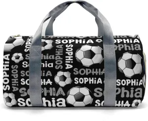 Personalized Gym Bag,Custom Name Black Text Soccer Sport Duffel Bag Weekender Carry On Travel Duffel Bag