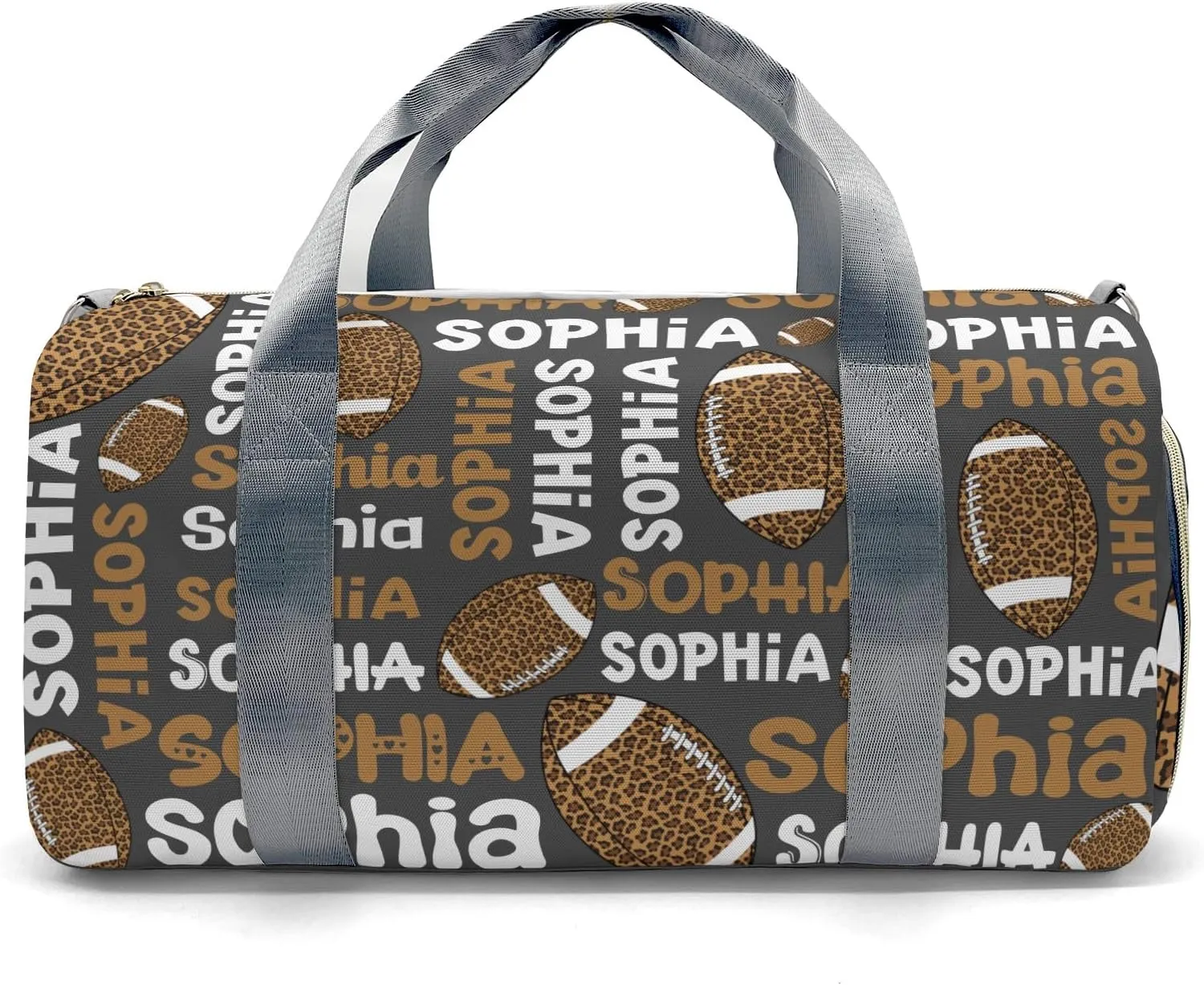 Personalized Gym Bag,Custom Name Football Leopard Text Gray Sport Duffel Bag Weekender Carry On Travel Duffel Bag