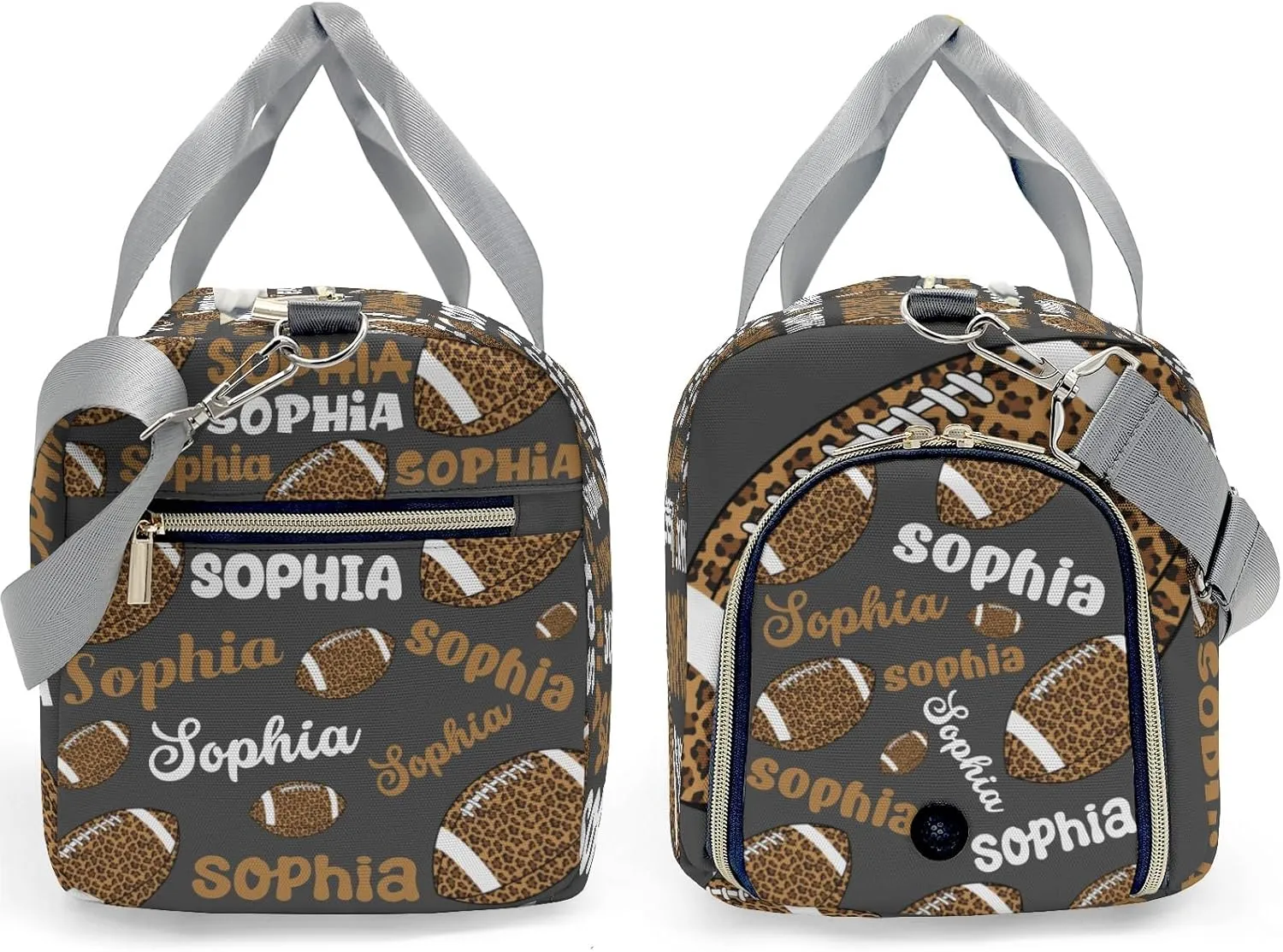 Personalized Gym Bag,Custom Name Football Leopard Text Gray Sport Duffel Bag Weekender Carry On Travel Duffel Bag