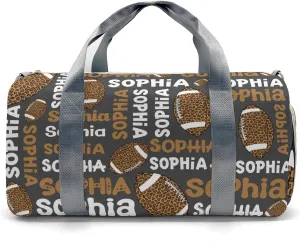 Personalized Gym Bag,Custom Name Football Leopard Text Gray Sport Duffel Bag Weekender Carry On Travel Duffel Bag