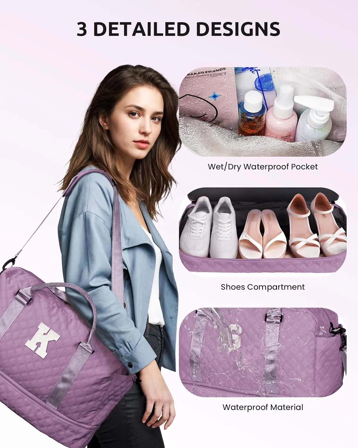 Personalized Initial Duffle Bag - Overnight Weekender with Shoe Compartment & Monogram Travel Bag - Friend Gift (Letter S)