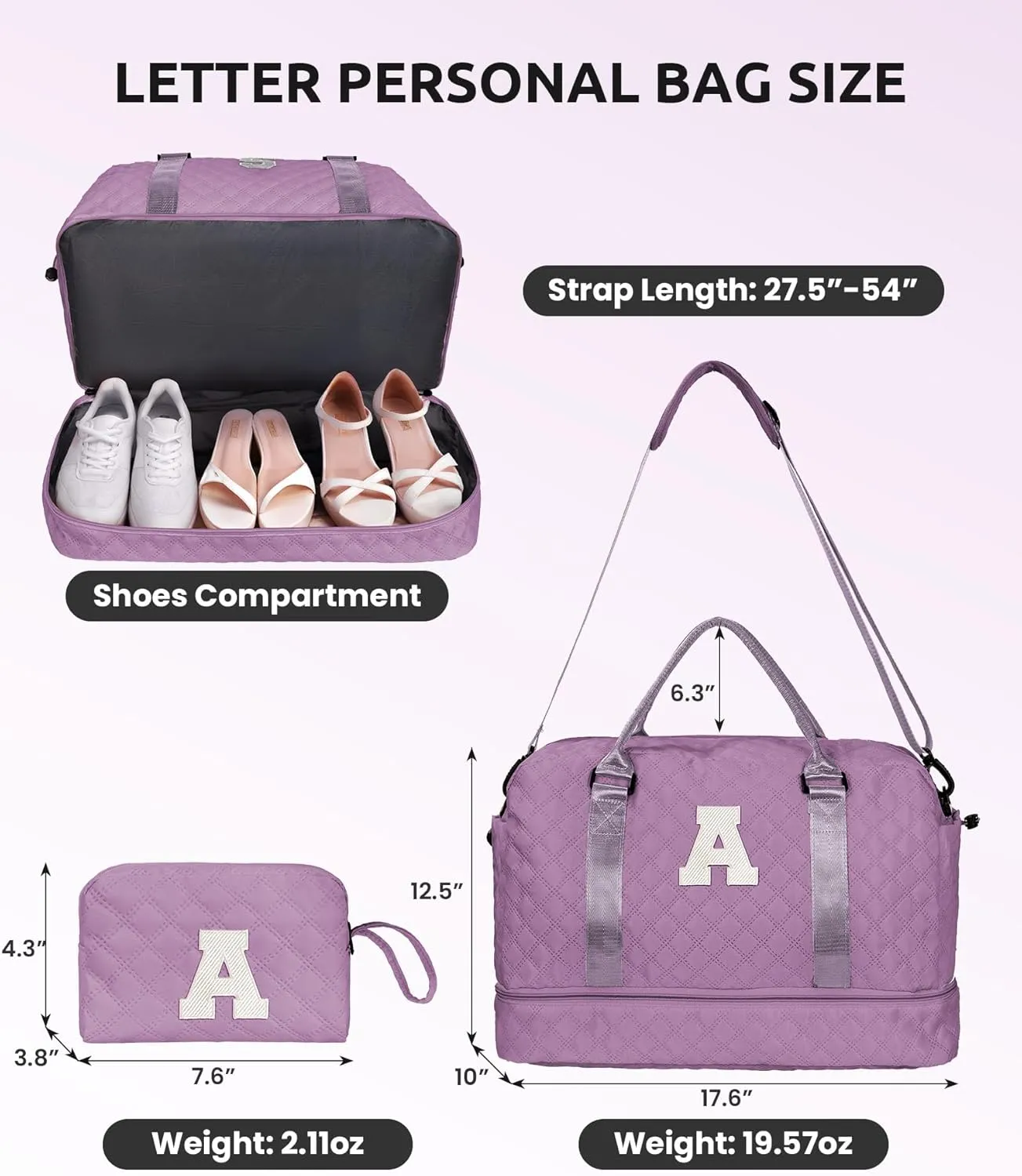 Personalized Initial Duffle Bag - Overnight Weekender with Shoe Compartment & Monogram Travel Bag - Friend Gift (Letter S)