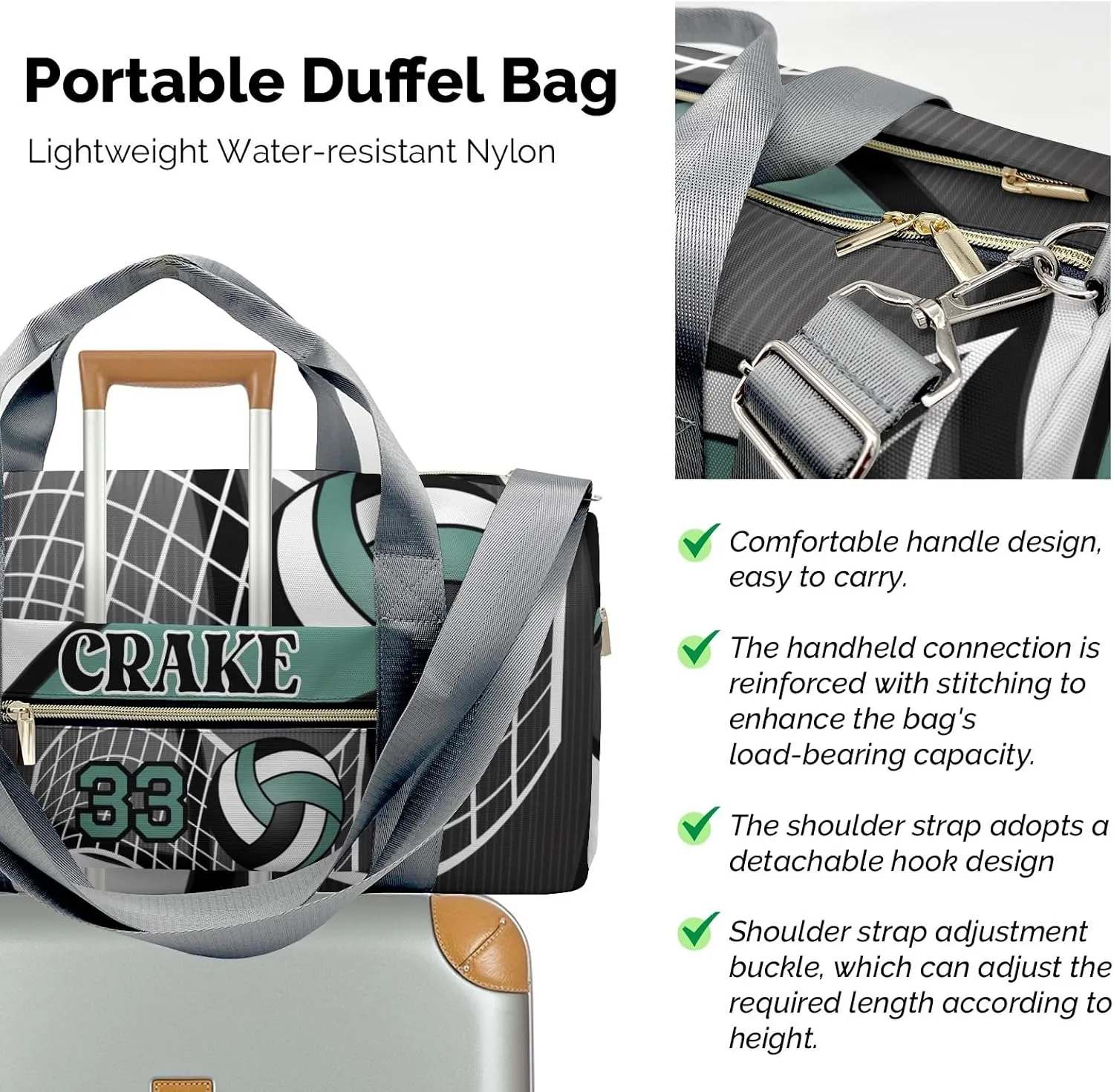 Personalized Volleyball Team Hunter Duffel Bag,Customized Sport Player Travel Bag for Gifts
