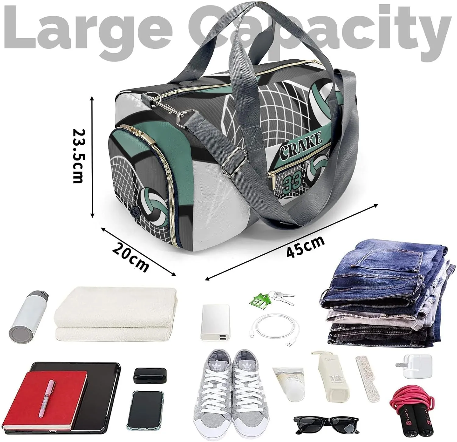 Personalized Volleyball Team Hunter Duffel Bag,Customized Sport Player Travel Bag for Gifts