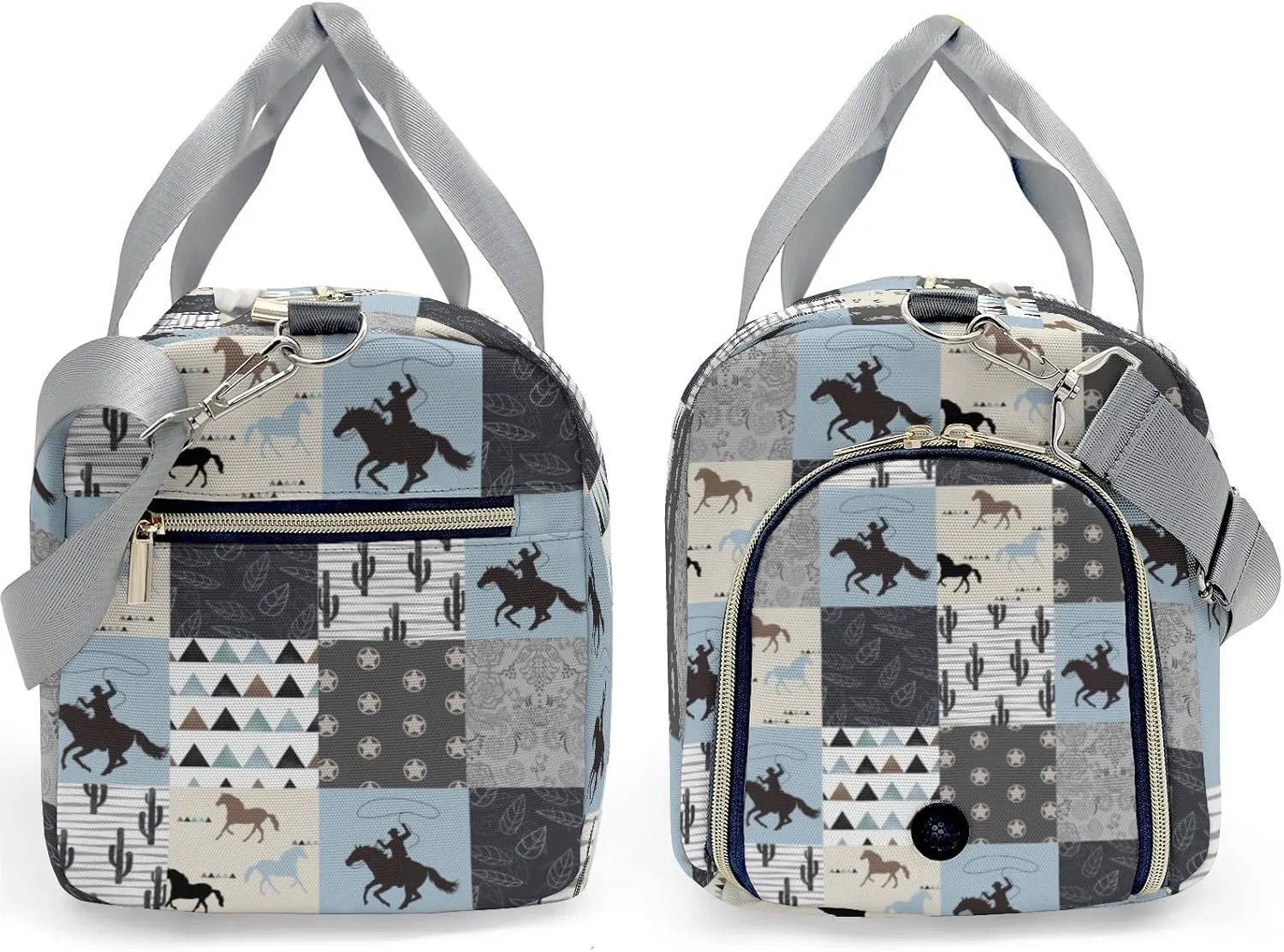 Personalized Western Horse Cactus Patchwork Duffel Bag,Customized Sport Player Travel Bag for Gifts