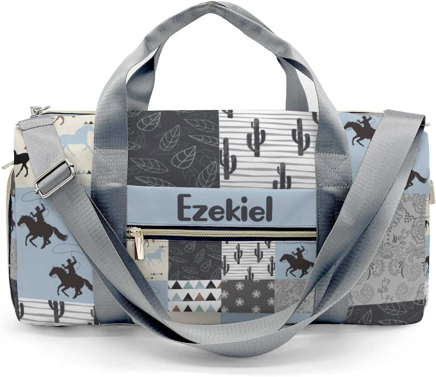 Personalized Western Horse Cactus Patchwork Duffel Bag,Customized Sport Player Travel Bag for Gifts