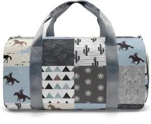 Personalized Western Horse Cactus Patchwork Duffel Bag,Customized Sport Player Travel Bag for Gifts