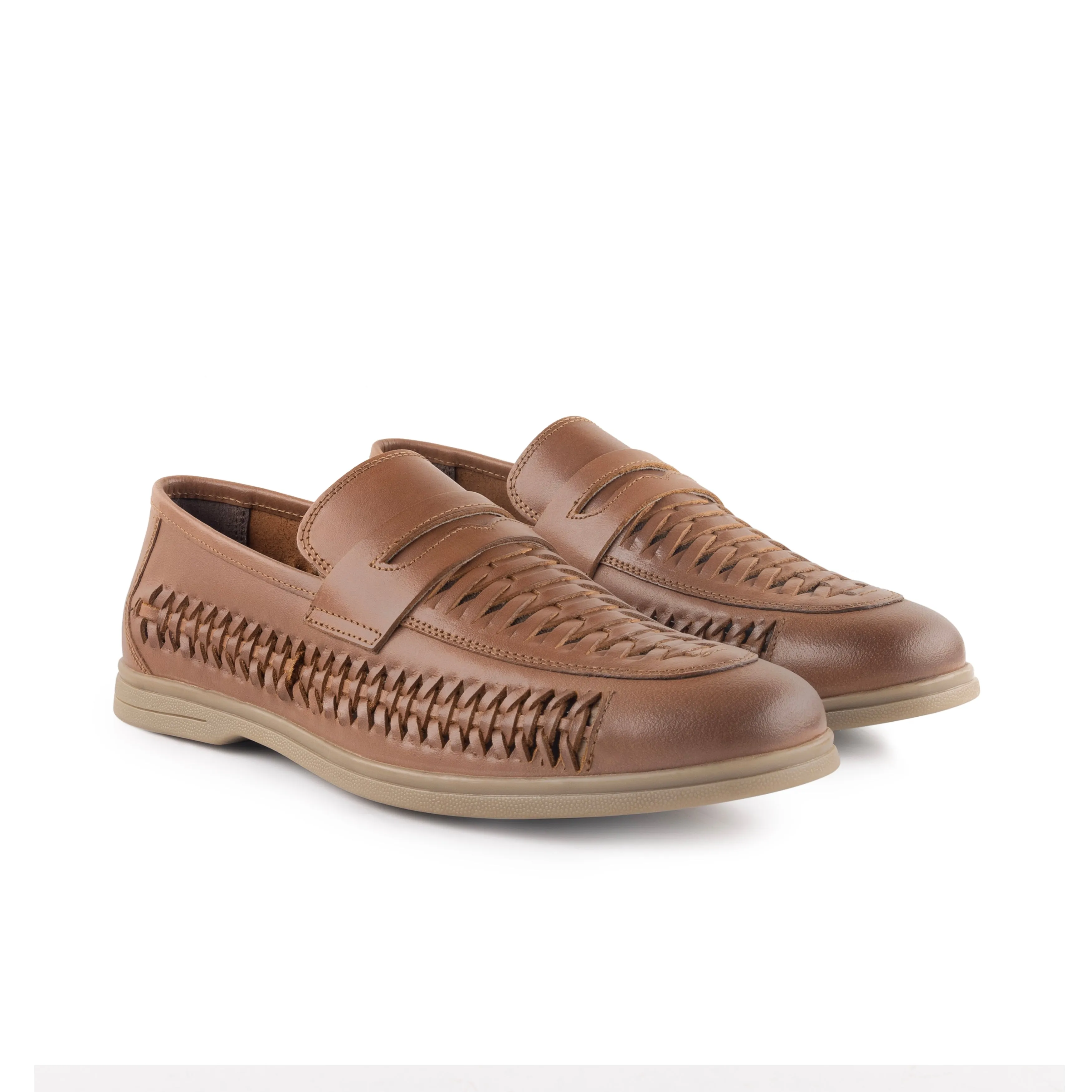 Perth Leather Woven Loafers - Brown