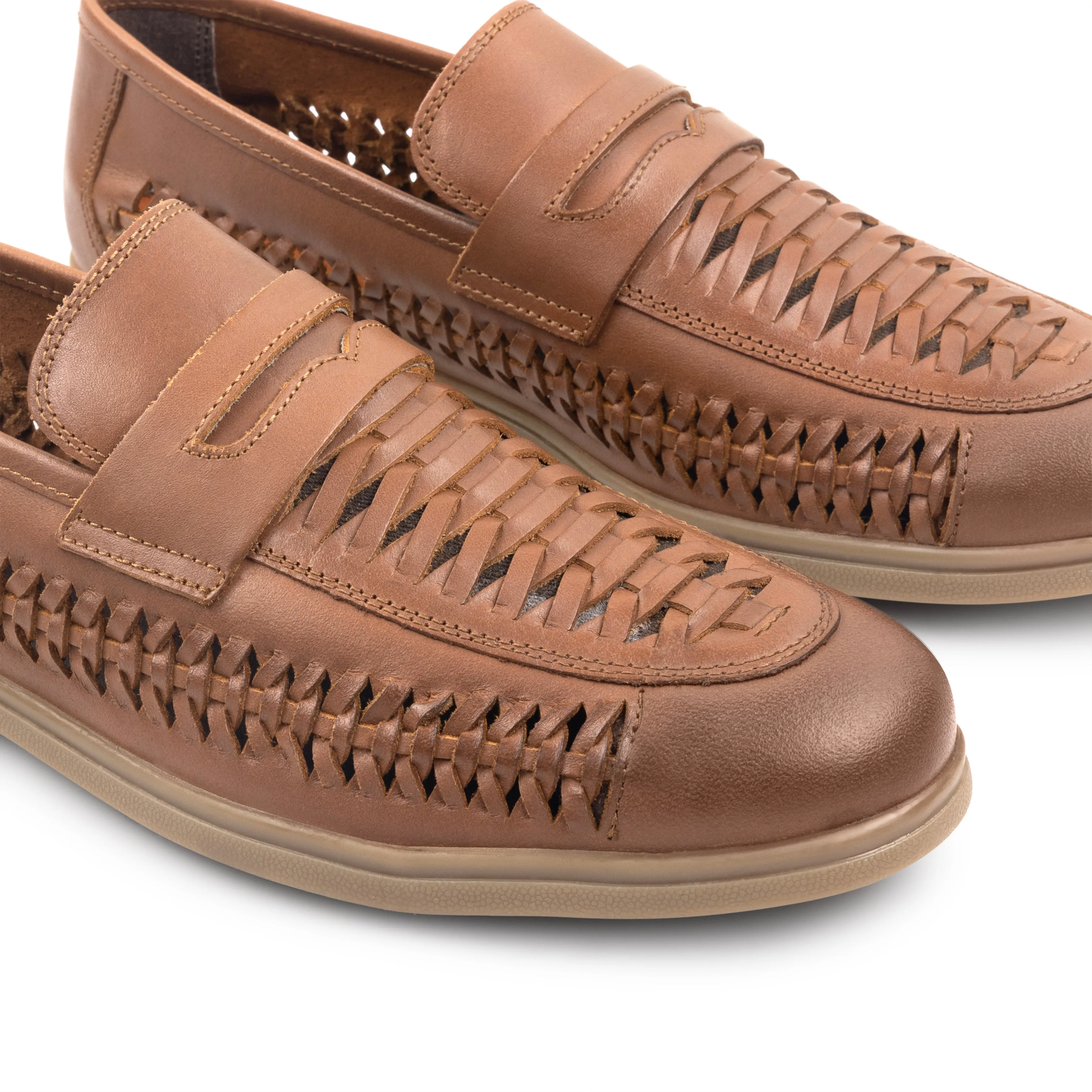 Perth Leather Woven Loafers - Brown
