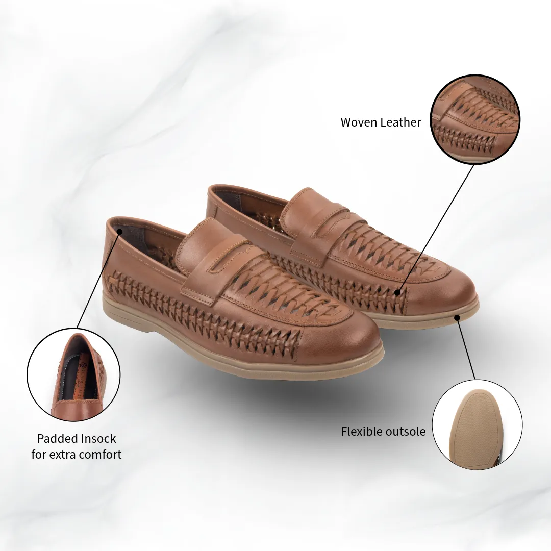 Perth Leather Woven Loafers - Brown