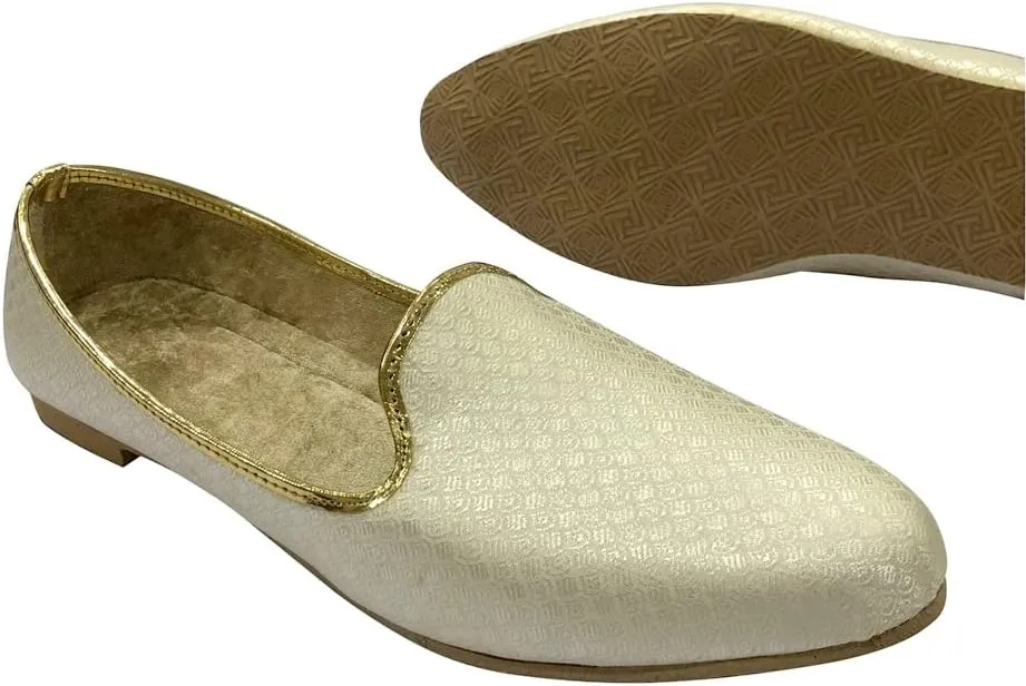 Punjabi Mojaris Mens Shoes Cream Wedding for Groom,Traditional Indian Footwear Ethnic Peshawari Slippers