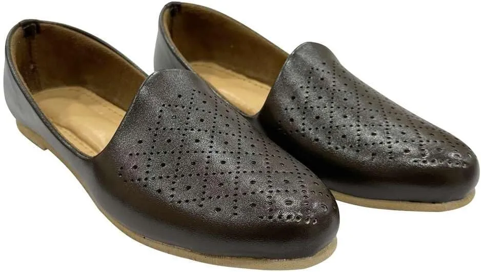 Punjabi Mojaris Mens Shoes Cream Wedding for Groom,Traditional Indian Footwear Ethnic Peshawari Slippers